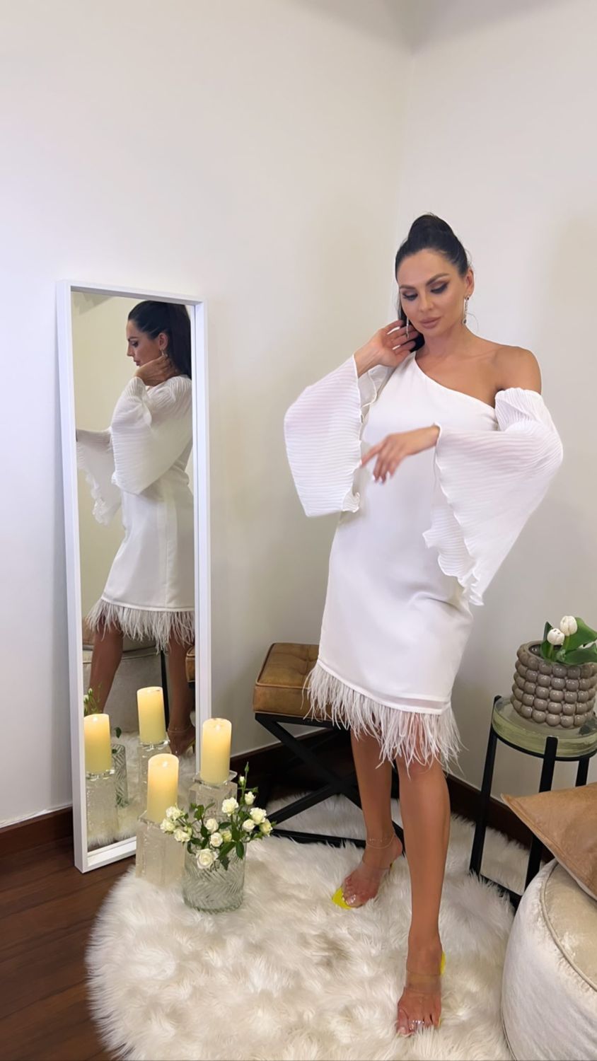 Feather-hem dress