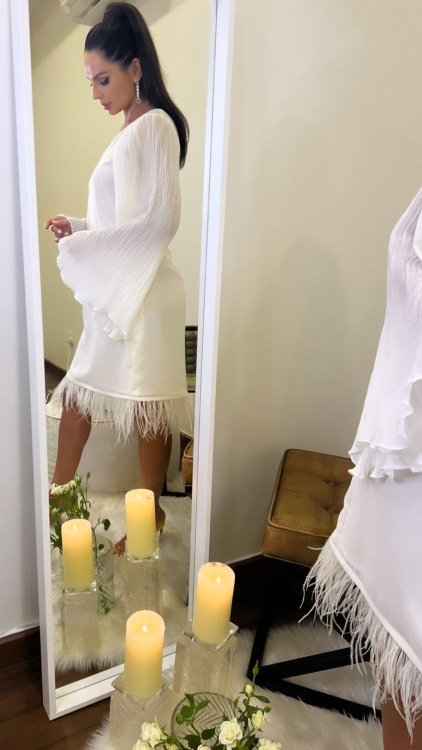 Feather-hem dress