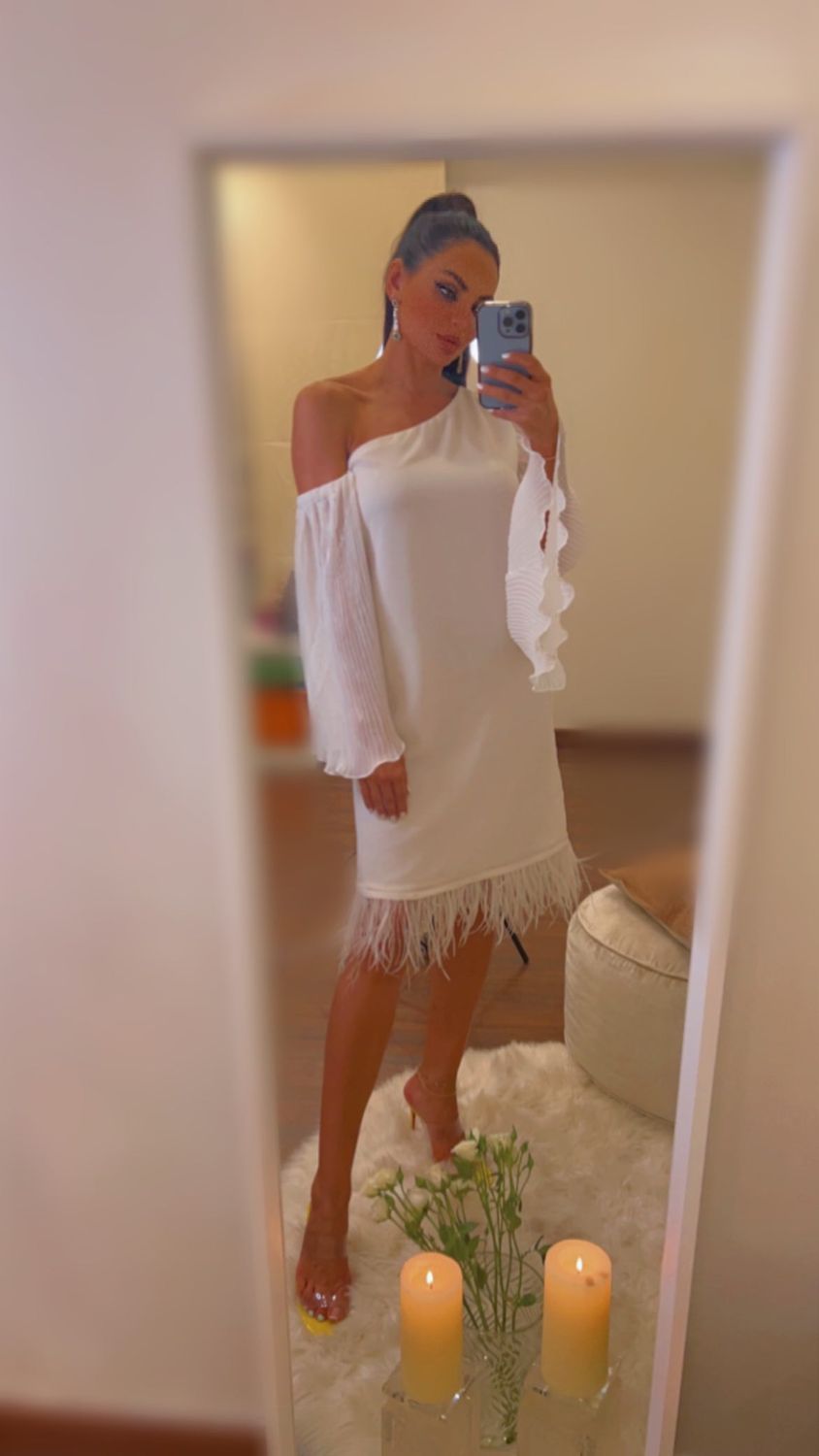Feather-hem dress
