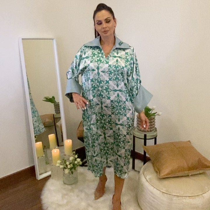 Floral satin shirt dress