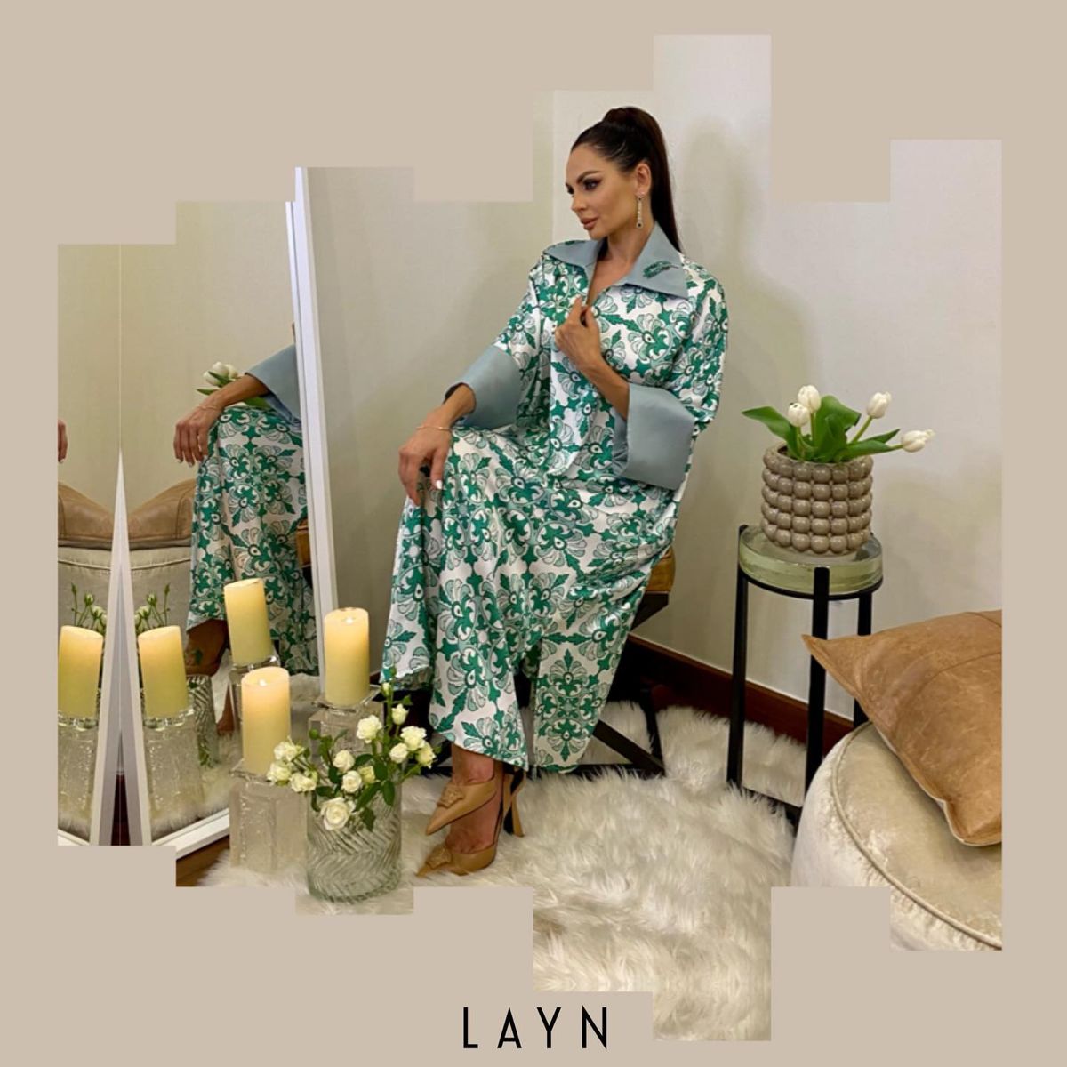 Floral satin shirt dress