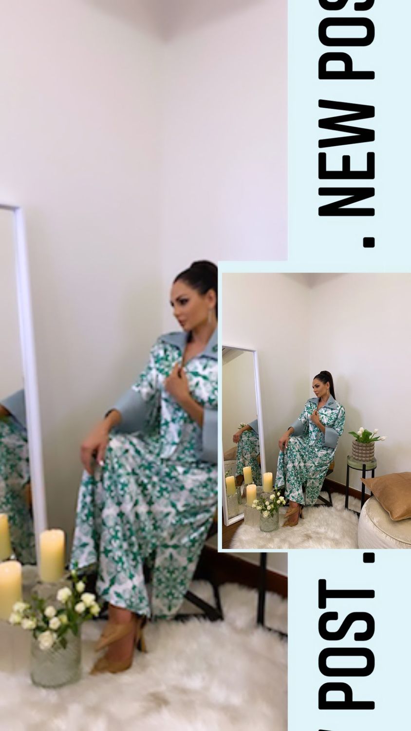 Floral satin shirt dress