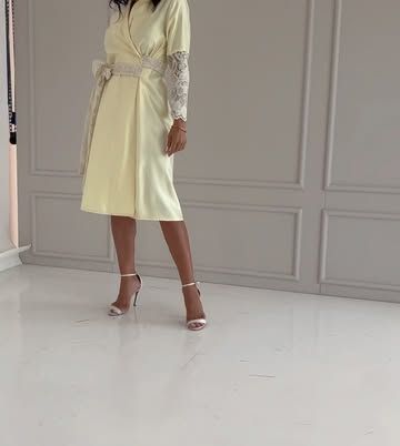Lace-sleeve wrap dress