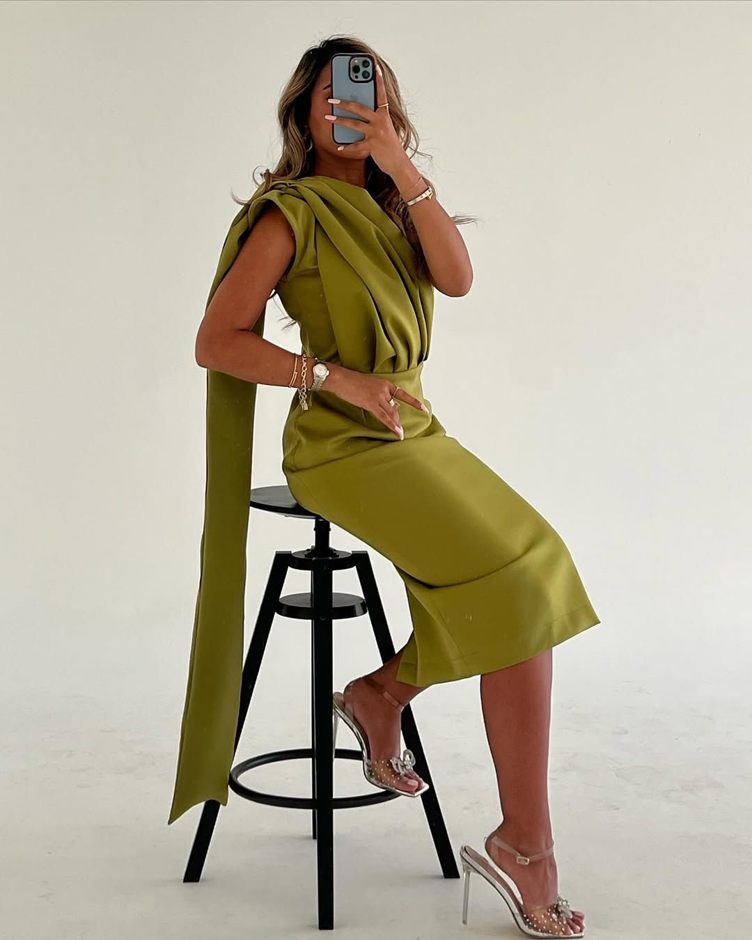 Draped one-shoulder dress