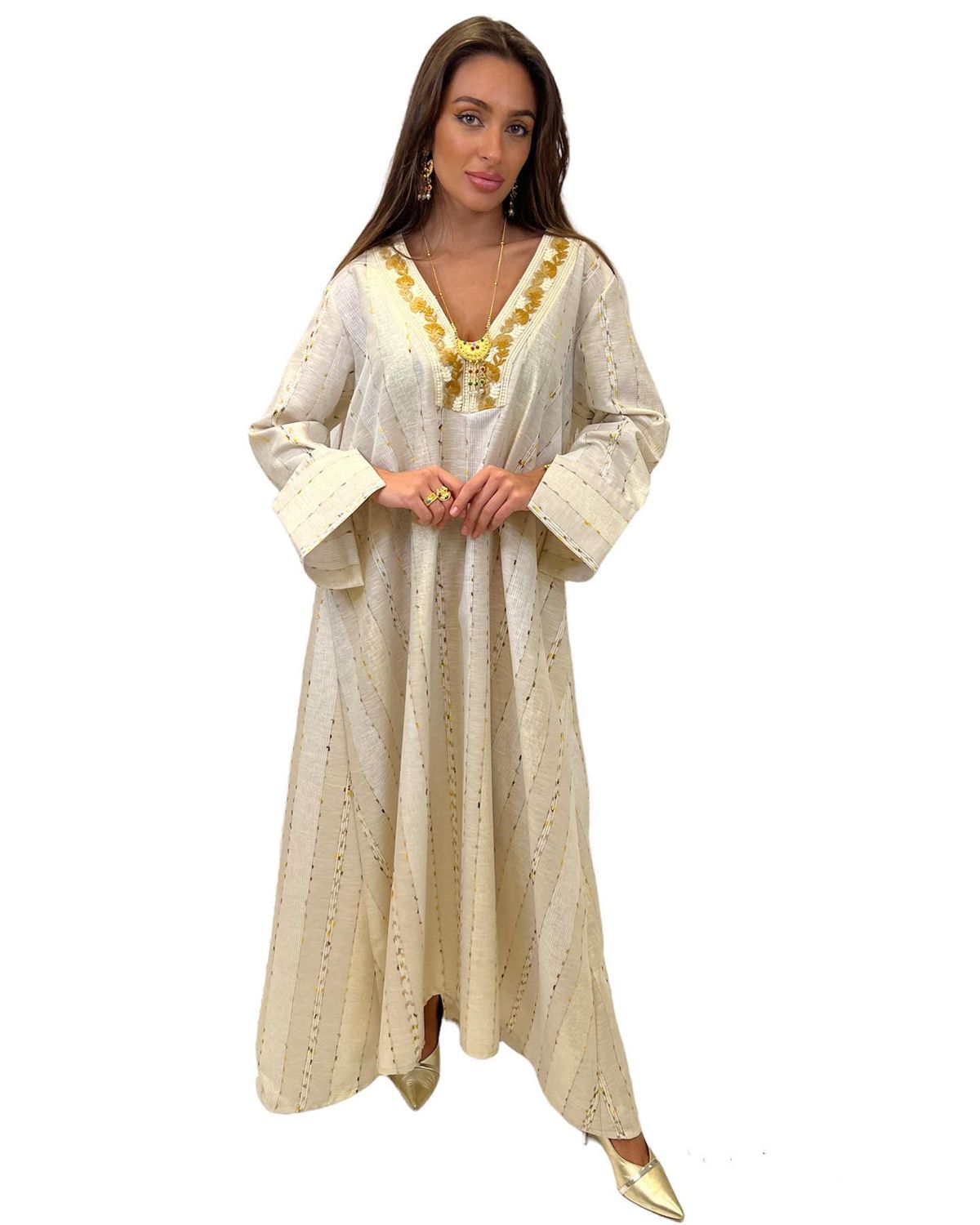 Gold-trim kaftan