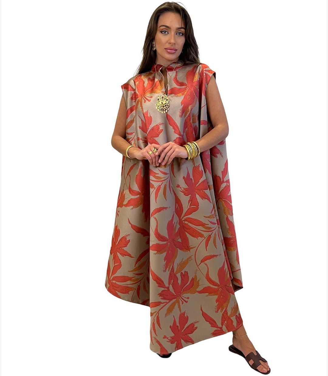Leaf print kaftan