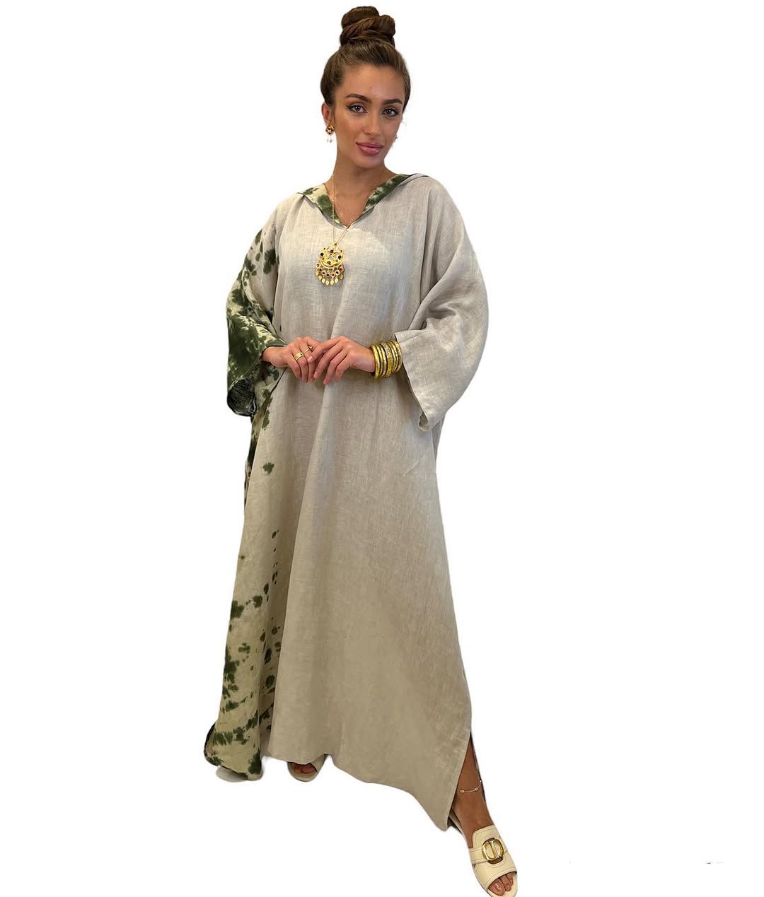 Tie-dye hooded kaftan