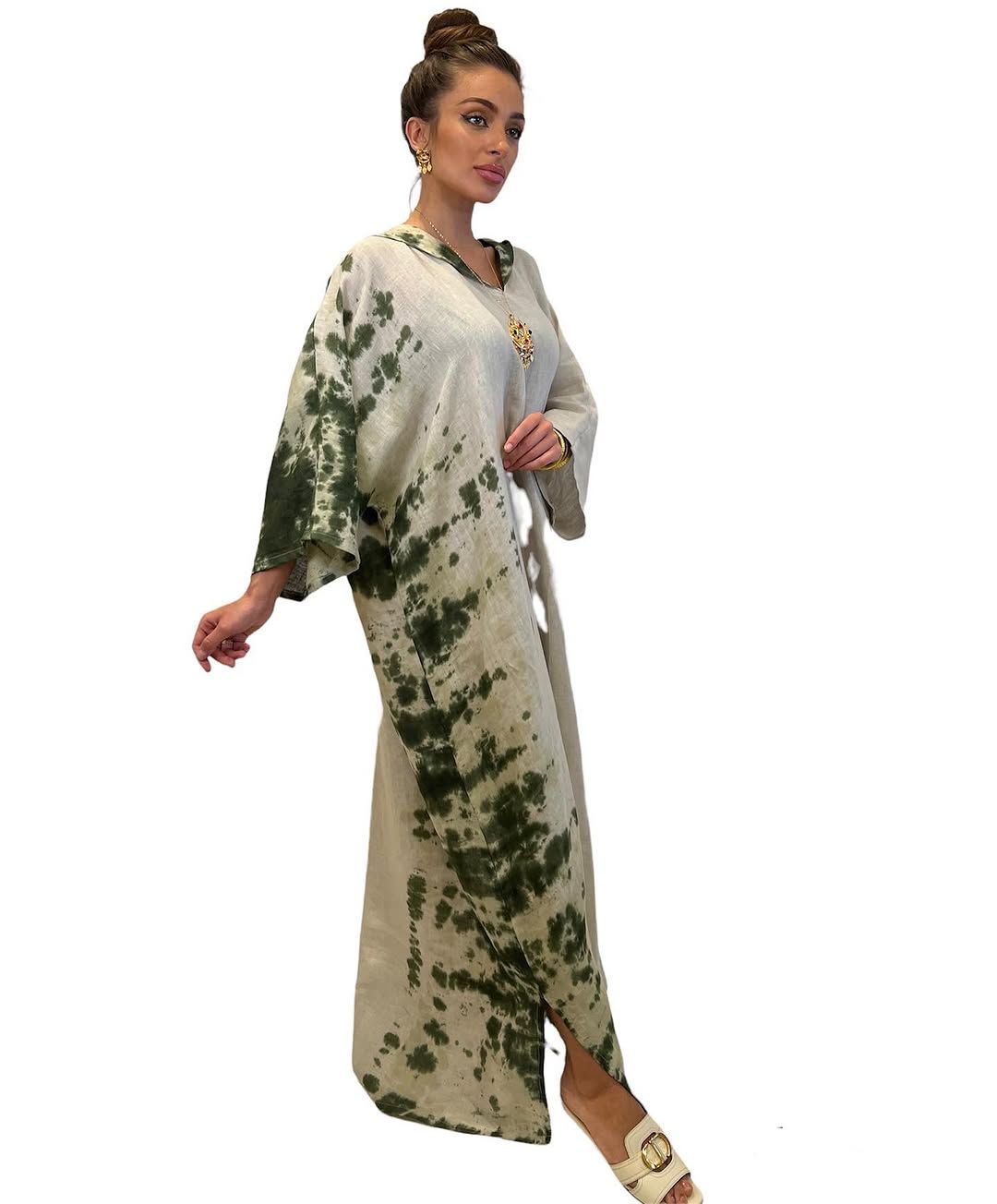 Tie-dye hooded kaftan
