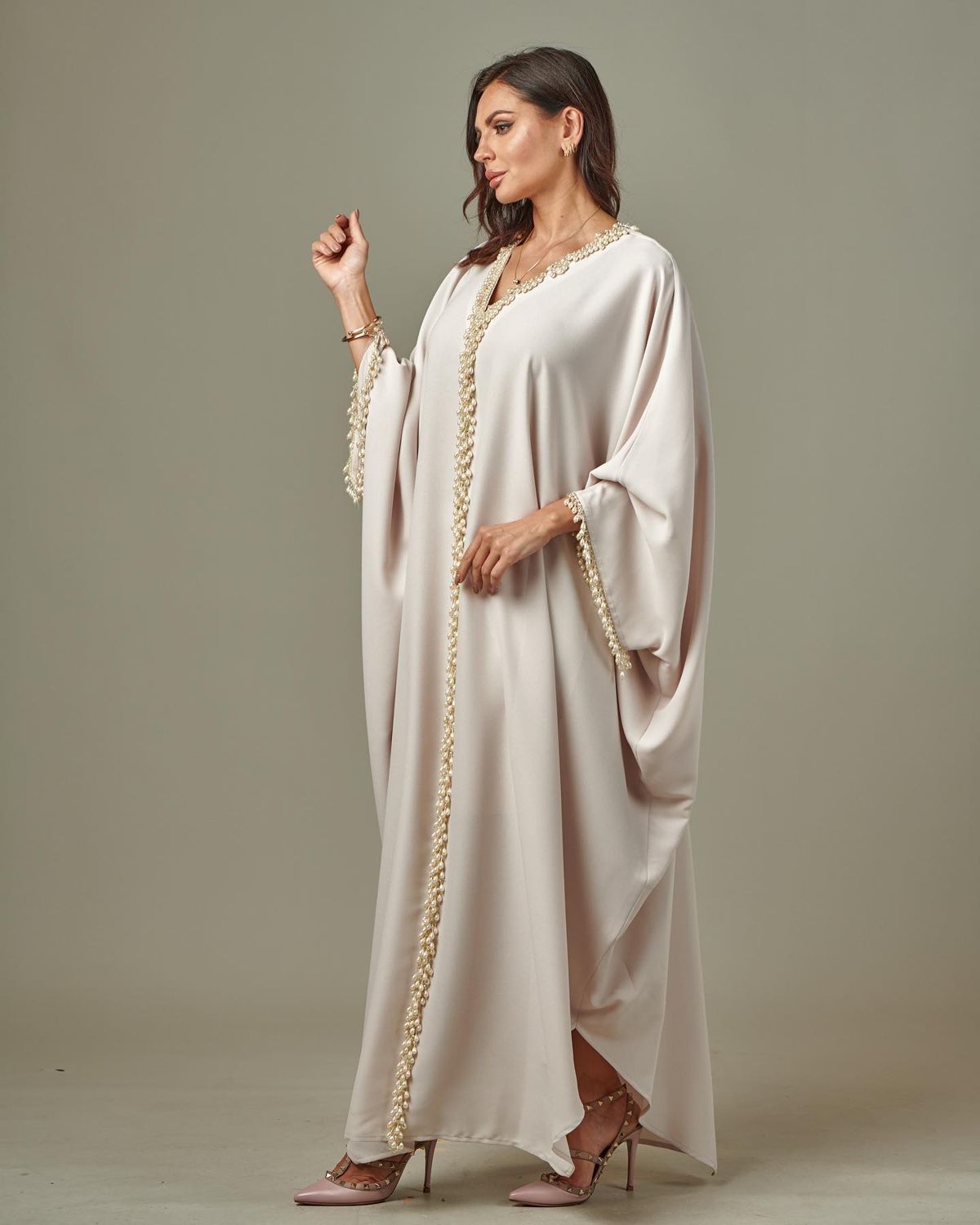 Braid-trim satin kaftan