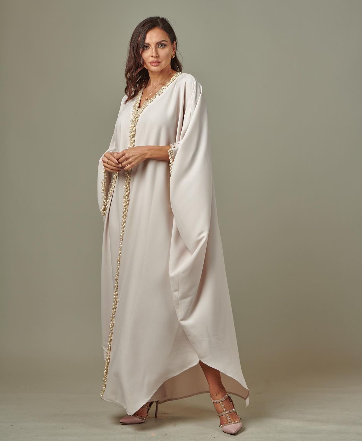 Braid-trim satin kaftan