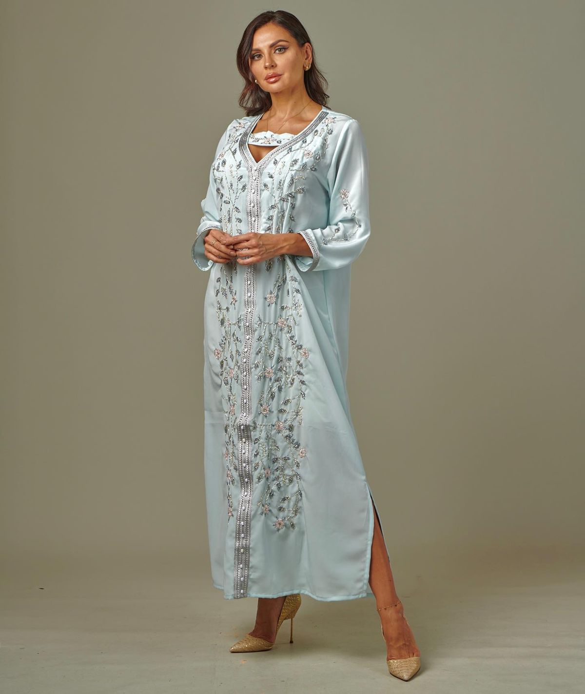 Embroidered satin set