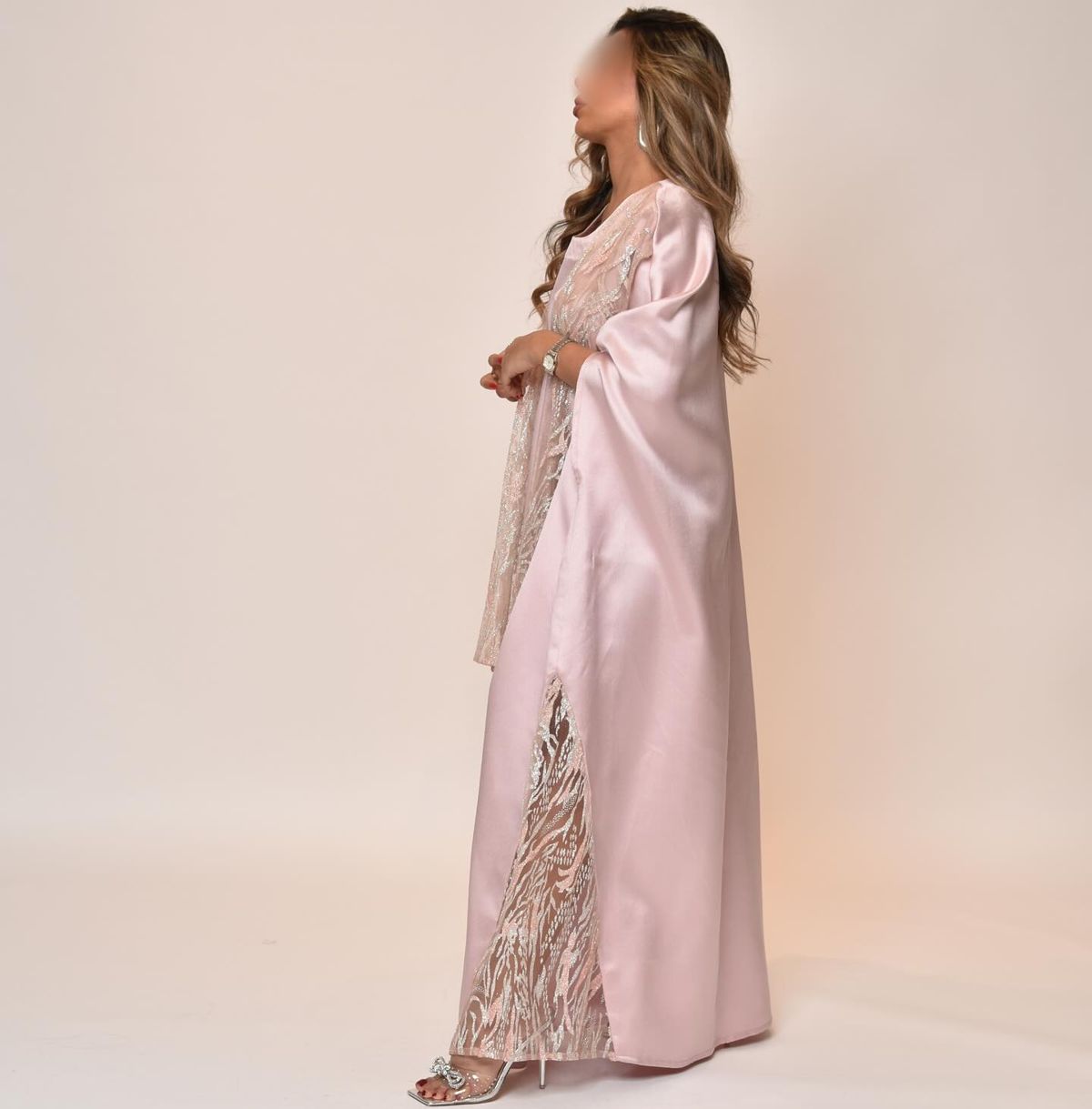 Embroidered satin kaftan