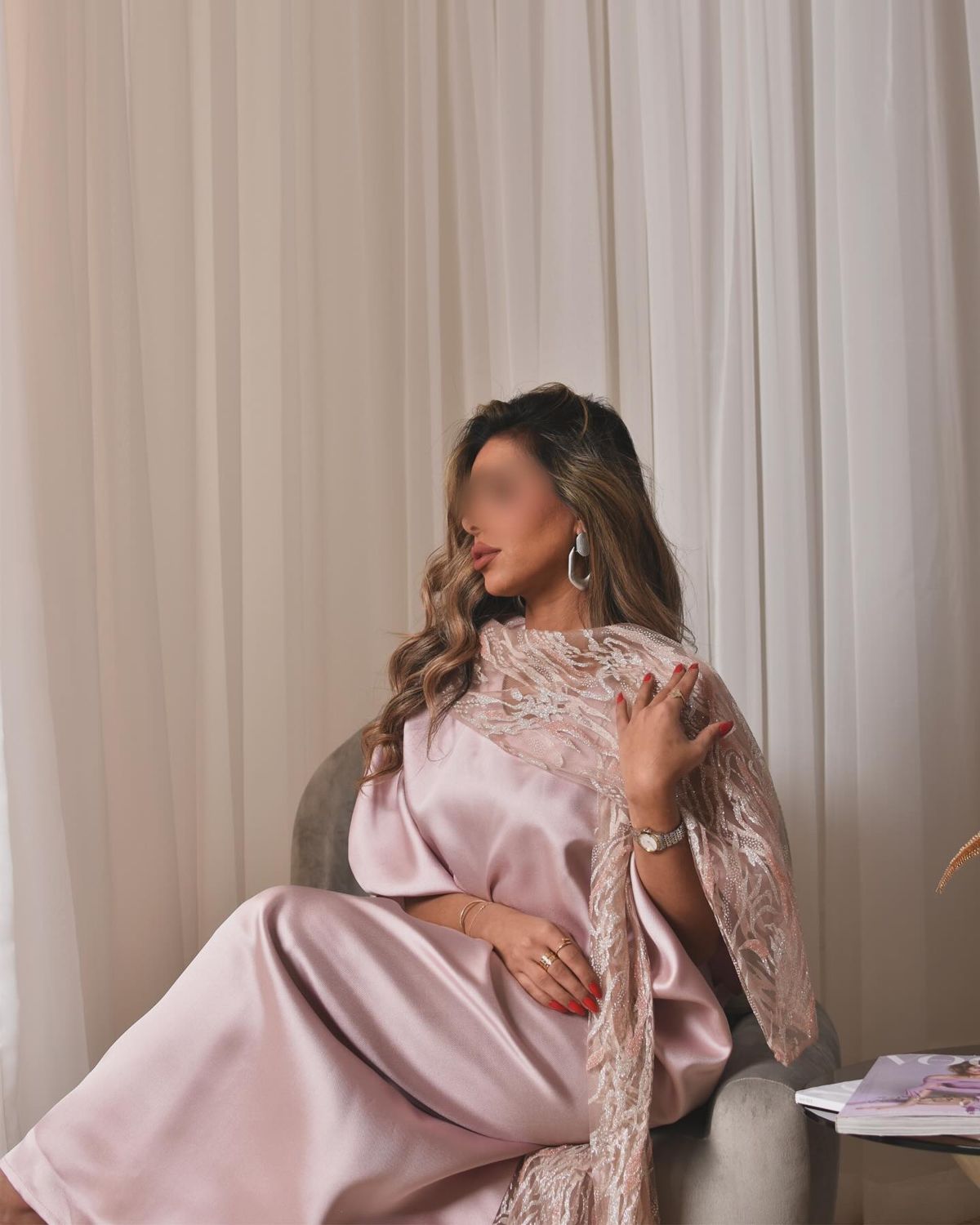 Embroidered satin kaftan