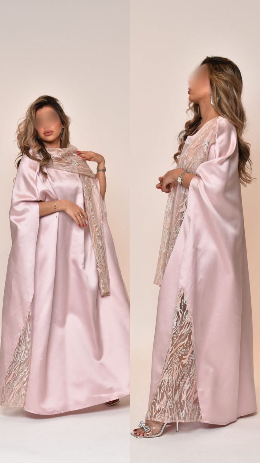 Embroidered satin kaftan