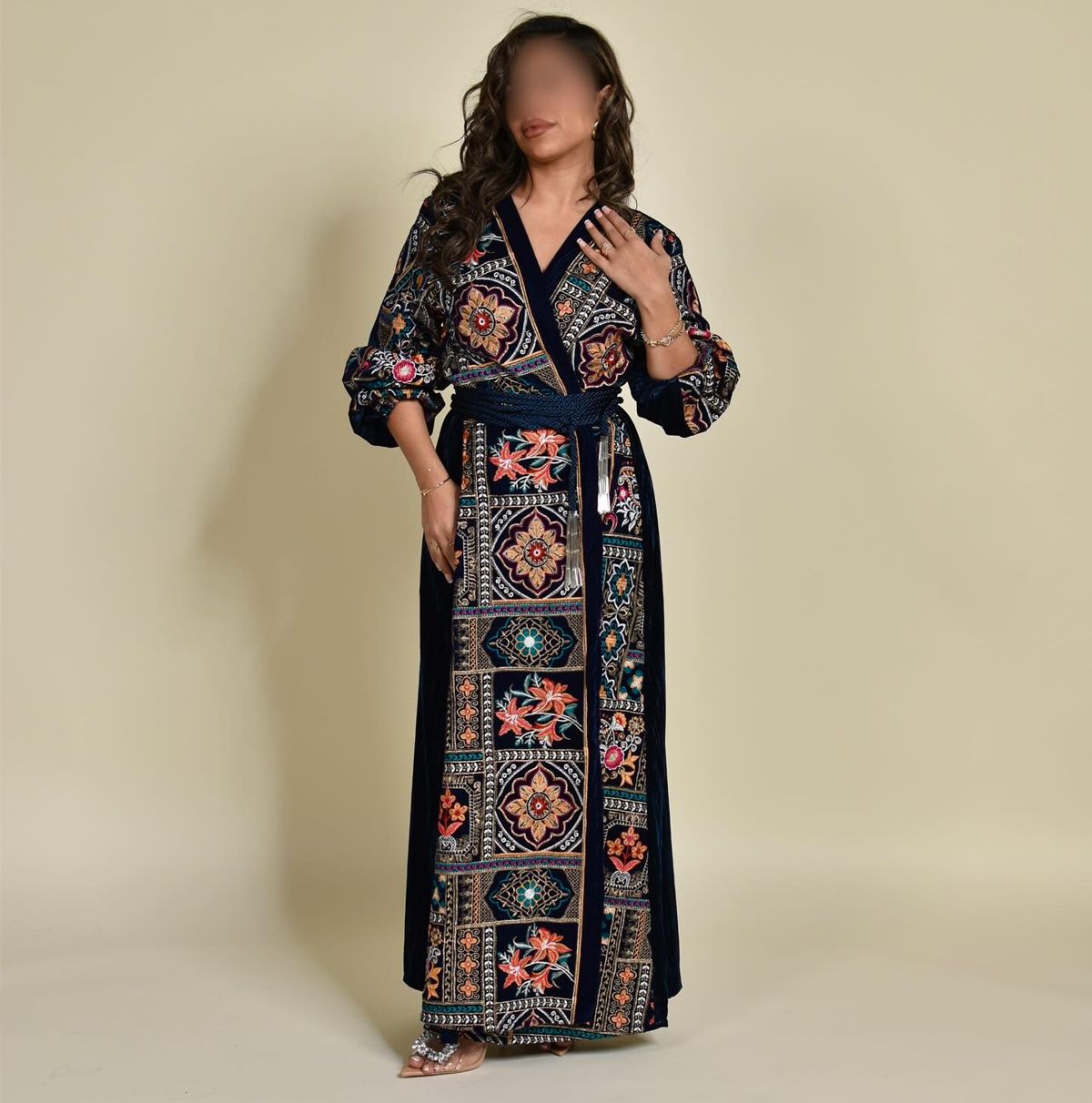 Embroidered velvet wrap