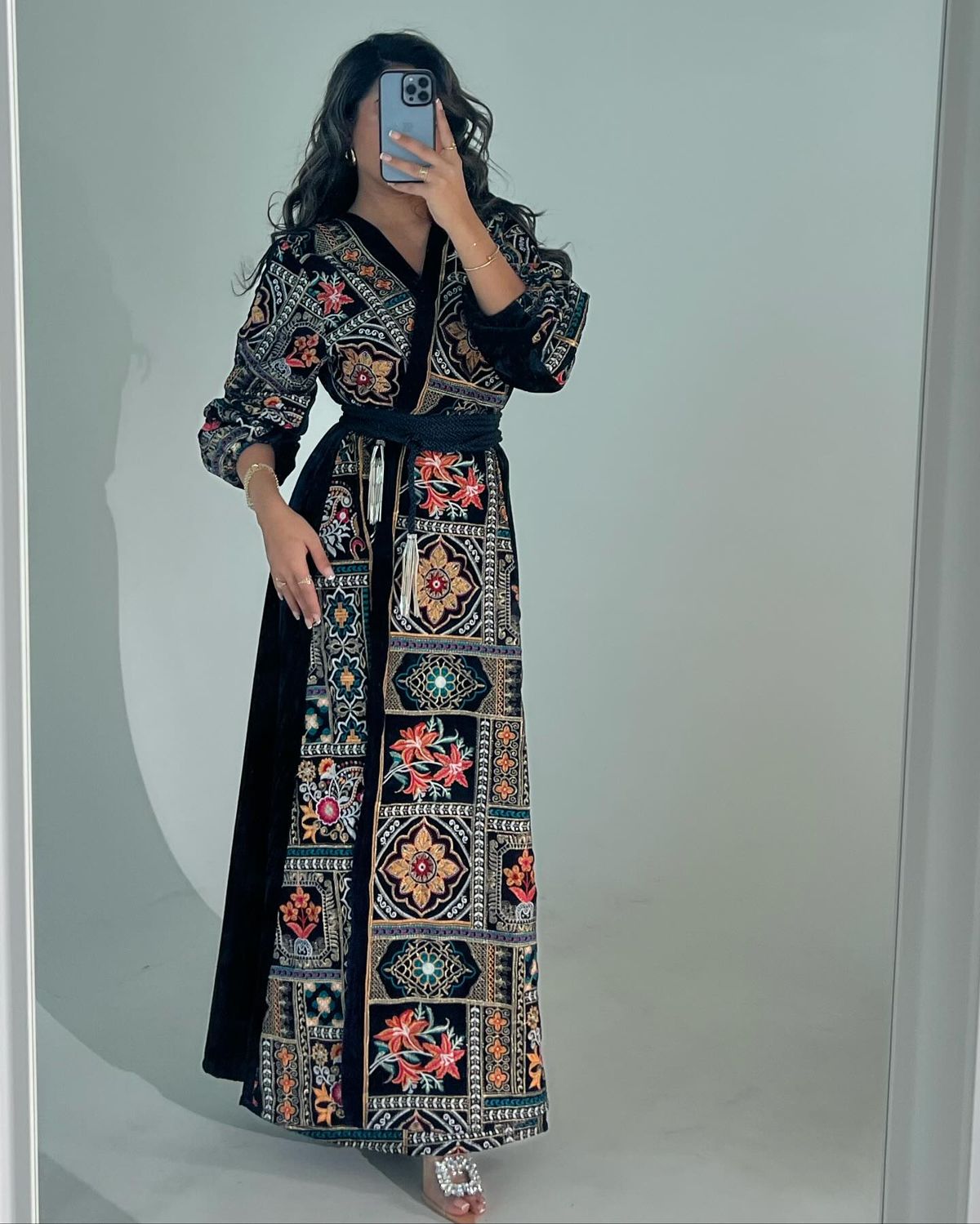 Embroidered velvet wrap