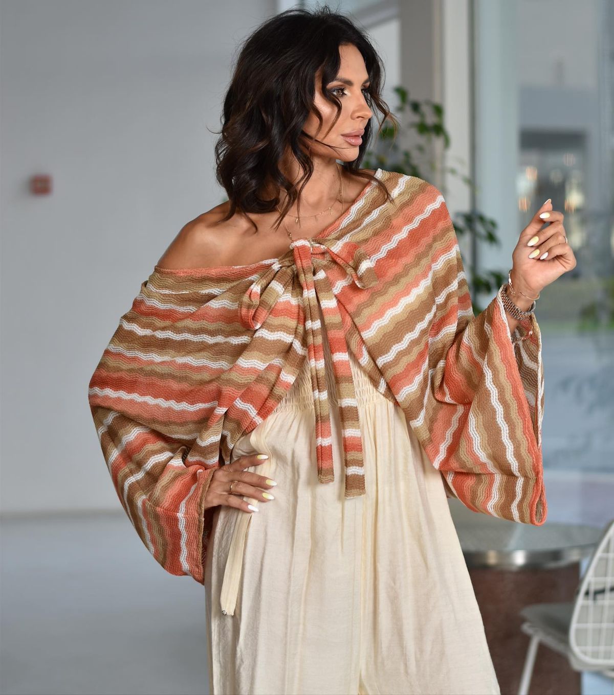 Stripe knit wrap