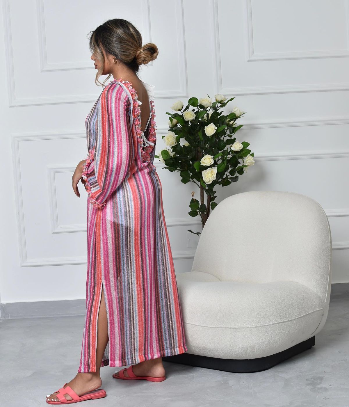 Stripe ruffle kaftan