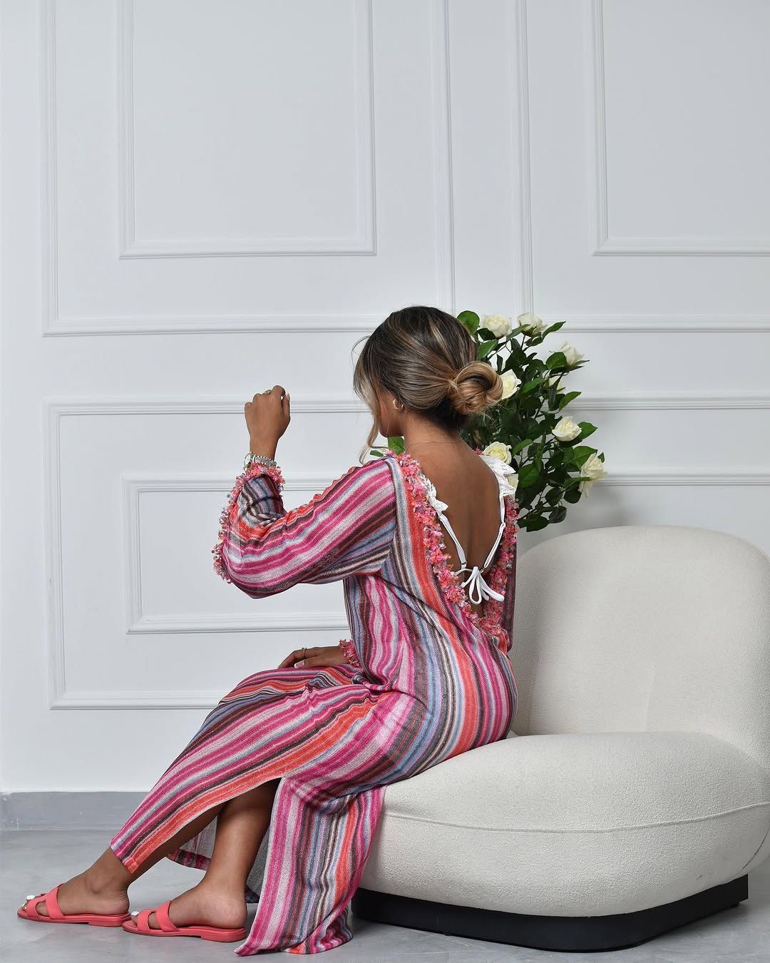 Stripe ruffle kaftan